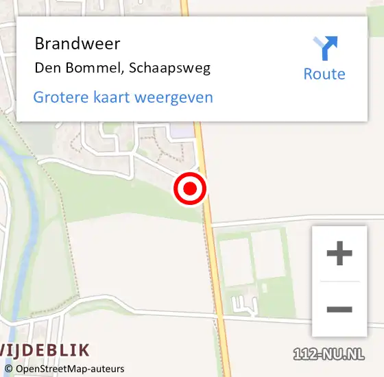 Locatie op kaart van de 112 melding: Brandweer Den Bommel, Schaapsweg op 14 april 2022 09:03