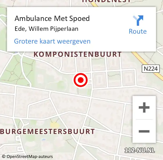 Locatie op kaart van de 112 melding: Ambulance Met Spoed Naar Ede, Willem Pijperlaan op 14 april 2022 09:09