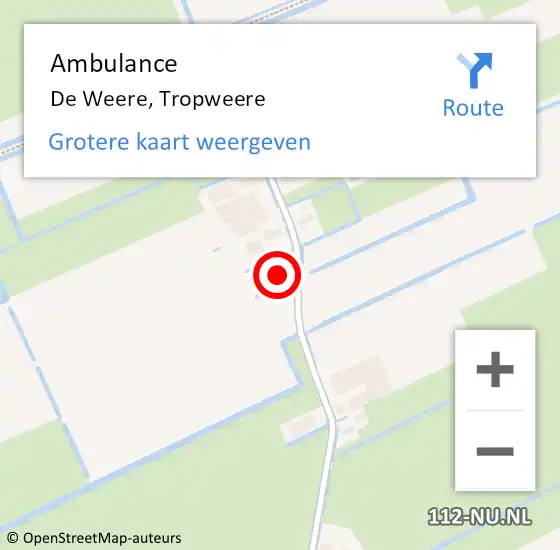 Locatie op kaart van de 112 melding: Ambulance De Weere, Tropweere op 14 april 2022 09:37