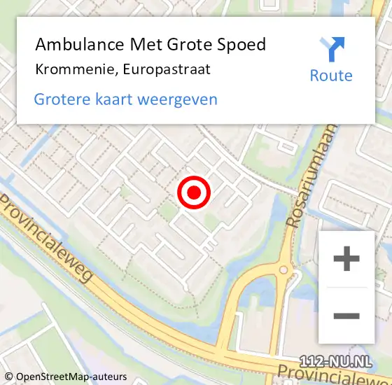 Locatie op kaart van de 112 melding: Ambulance Met Grote Spoed Naar Krommenie, Europastraat op 14 april 2022 09:46