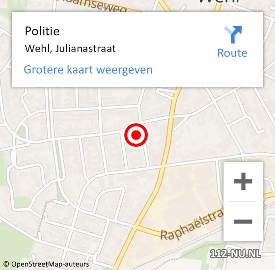 Locatie op kaart van de 112 melding: Politie Wehl, Julianastraat op 14 april 2022 10:02