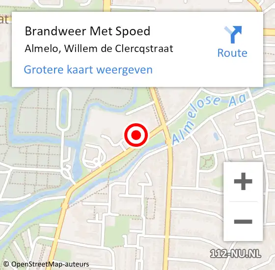 Locatie op kaart van de 112 melding: Brandweer Met Spoed Naar Almelo, Willem de Clercqstraat op 14 april 2022 12:39