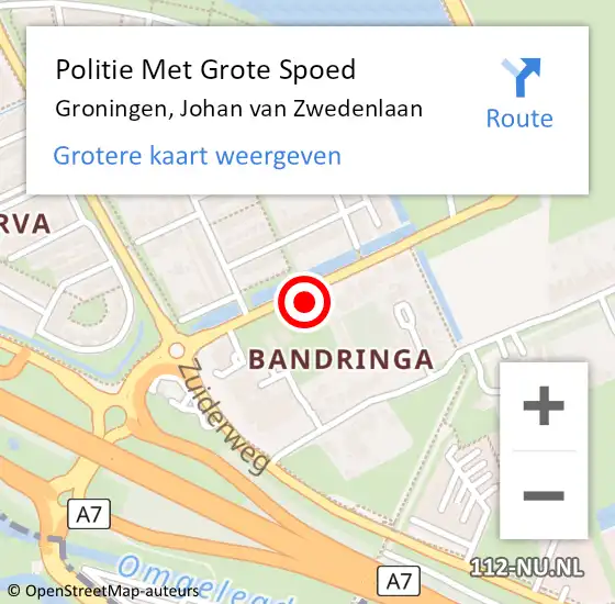 Locatie op kaart van de 112 melding: Politie Met Grote Spoed Naar Groningen, Johan van Zwedenlaan op 14 april 2022 12:48