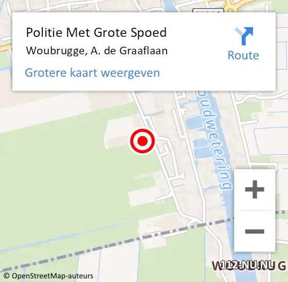 Locatie op kaart van de 112 melding: Politie Met Grote Spoed Naar Woubrugge, A. de Graaflaan op 14 april 2022 13:03