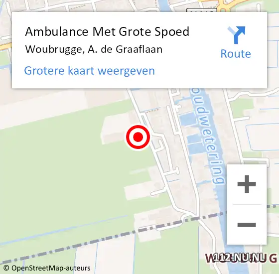 Locatie op kaart van de 112 melding: Ambulance Met Grote Spoed Naar Woubrugge, A. de Graaflaan op 14 april 2022 13:05