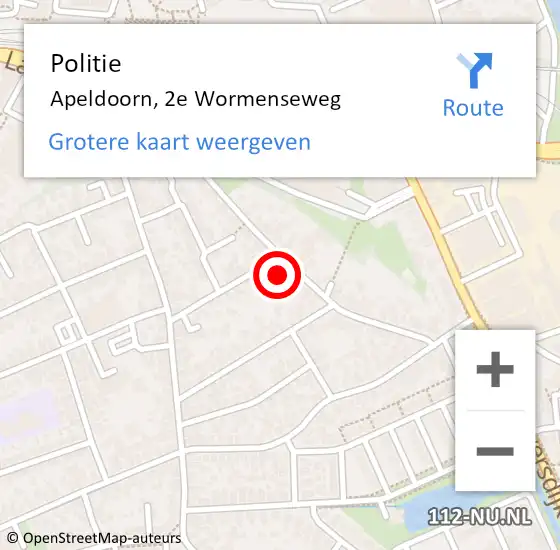 Locatie op kaart van de 112 melding: Politie Apeldoorn, 2e Wormenseweg op 14 april 2022 13:06