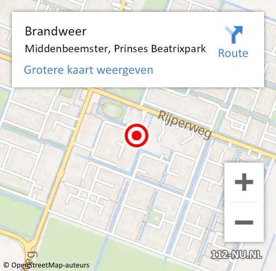 Locatie op kaart van de 112 melding: Brandweer Middenbeemster, Prinses Beatrixpark op 14 april 2022 13:10