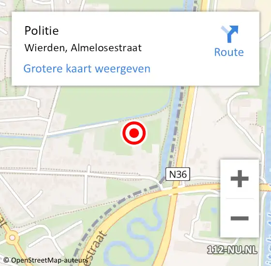 Locatie op kaart van de 112 melding: Politie Wierden, Almelosestraat op 14 april 2022 13:15