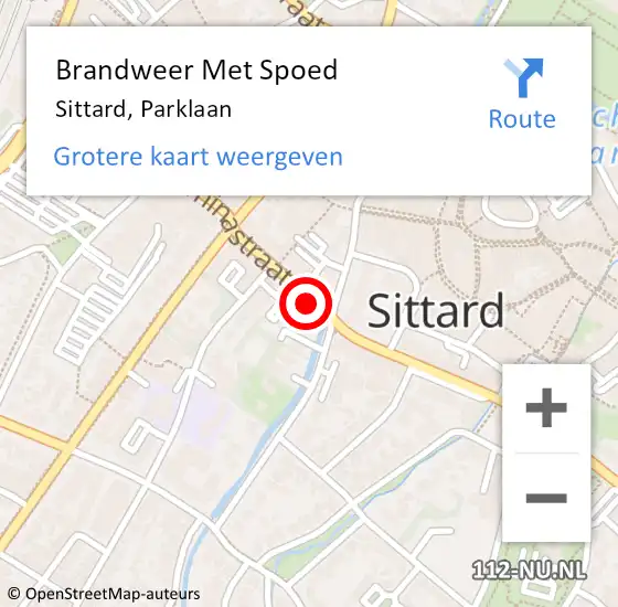 Locatie op kaart van de 112 melding: Brandweer Met Spoed Naar Sittard, Parklaan op 14 april 2022 13:16