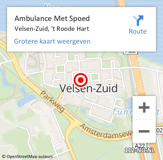Locatie op kaart van de 112 melding: Ambulance Met Spoed Naar Velsen-Zuid, 't Roode Hart op 14 april 2022 14:16