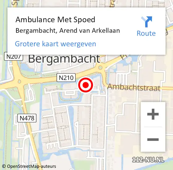 Locatie op kaart van de 112 melding: Ambulance Met Spoed Naar Bergambacht, Arend van Arkellaan op 14 april 2022 14:18