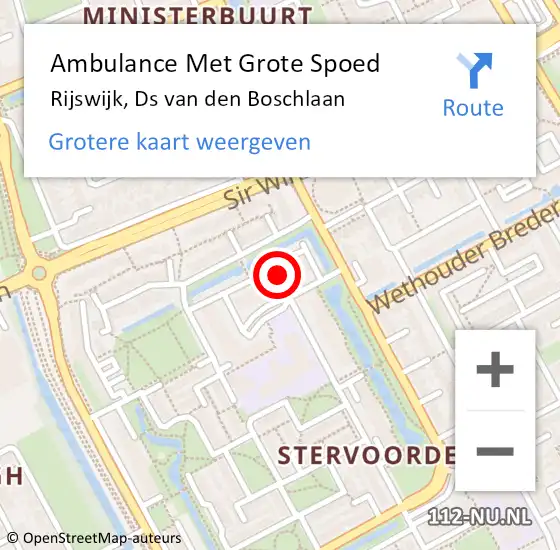 Locatie op kaart van de 112 melding: Ambulance Met Grote Spoed Naar Rijswijk, Ds van den Boschlaan op 14 april 2022 14:44