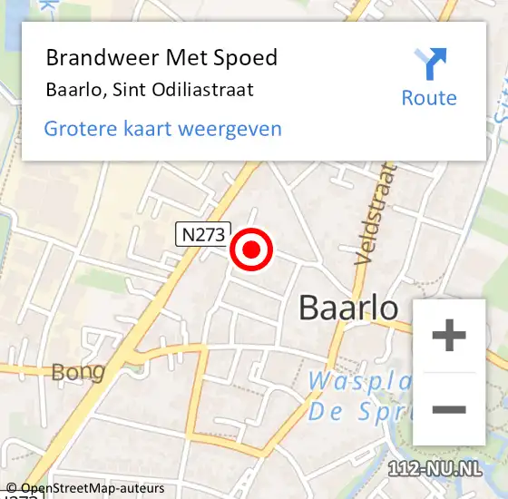 Locatie op kaart van de 112 melding: Brandweer Met Spoed Naar Baarlo, Sint Odiliastraat op 14 april 2022 14:54