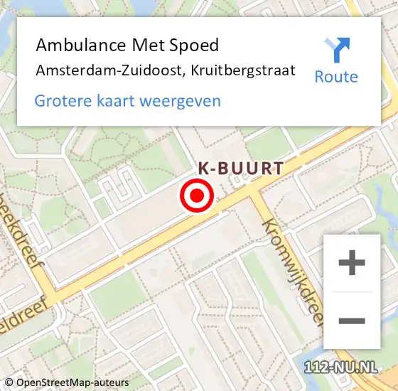 Locatie op kaart van de 112 melding: Ambulance Met Spoed Naar Amsterdam-Zuidoost, Kruitbergstraat op 14 april 2022 14:57