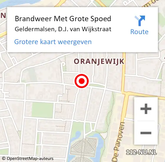 Locatie op kaart van de 112 melding: Brandweer Met Grote Spoed Naar Geldermalsen, D.J. van Wijkstraat op 14 april 2022 15:00