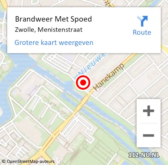 Locatie op kaart van de 112 melding: Brandweer Met Spoed Naar Zwolle, Menistenstraat op 14 april 2022 15:23