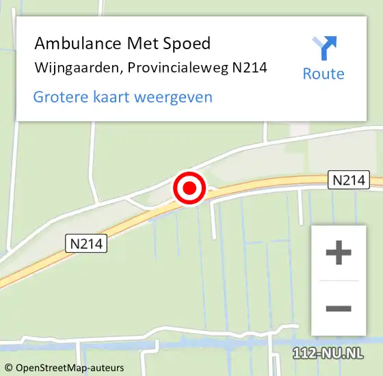 Locatie op kaart van de 112 melding: Ambulance Met Spoed Naar Wijngaarden, Provincialeweg N214 op 14 april 2022 15:33