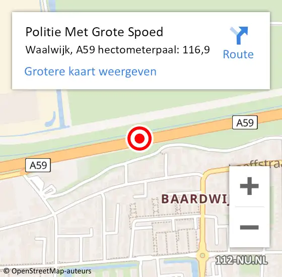 Locatie op kaart van de 112 melding: Politie Met Grote Spoed Naar Waalwijk, A59 hectometerpaal: 116,9 op 14 april 2022 16:08