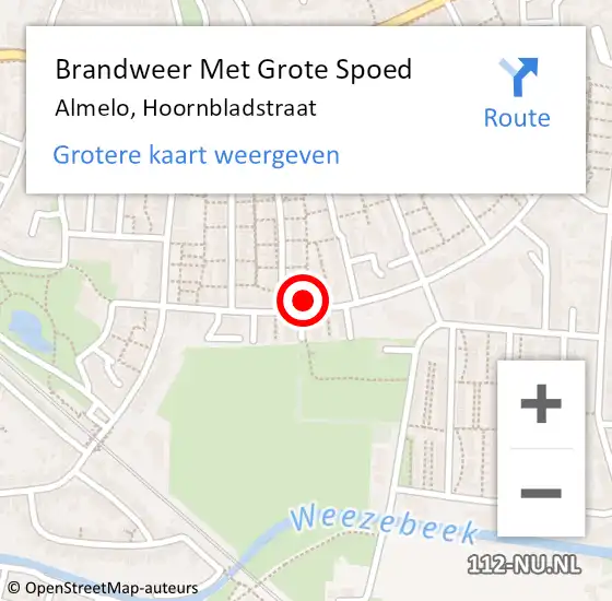 Locatie op kaart van de 112 melding: Brandweer Met Grote Spoed Naar Almelo, Hoornbladstraat op 14 april 2022 16:09