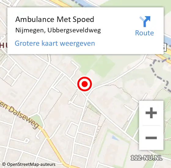 Locatie op kaart van de 112 melding: Ambulance Met Spoed Naar Nijmegen, Ubbergseveldweg op 14 april 2022 16:11