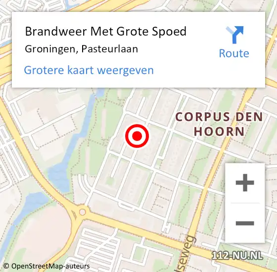 Locatie op kaart van de 112 melding: Brandweer Met Grote Spoed Naar Groningen, Pasteurlaan op 14 april 2022 16:17