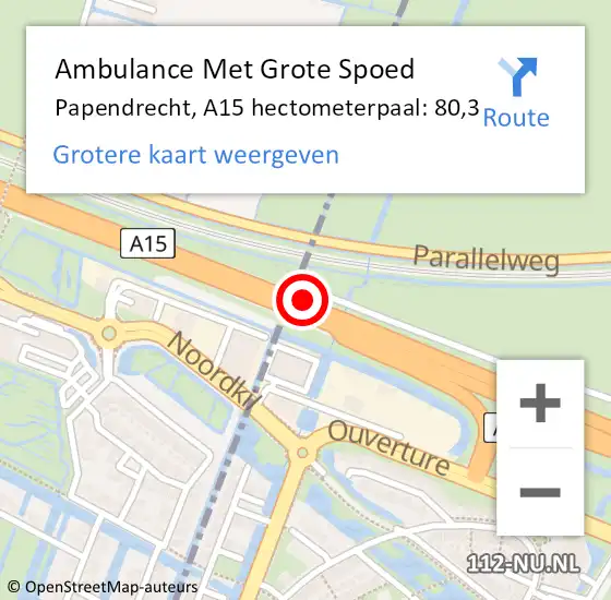 Locatie op kaart van de 112 melding: Ambulance Met Grote Spoed Naar Papendrecht, A15 hectometerpaal: 80,3 op 14 april 2022 16:20