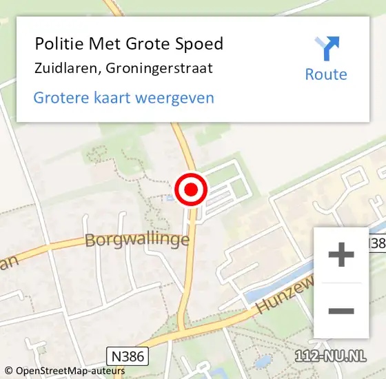 Locatie op kaart van de 112 melding: Politie Met Grote Spoed Naar Zuidlaren, Groningerstraat op 14 april 2022 16:45