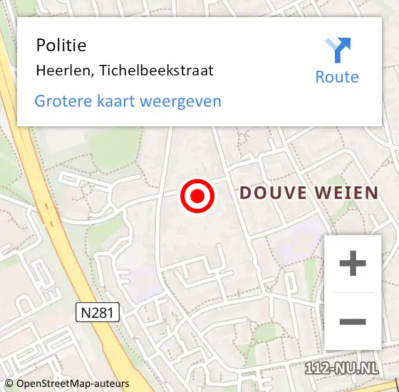 Locatie op kaart van de 112 melding: Politie Heerlen, Tichelbeekstraat op 14 april 2022 17:08