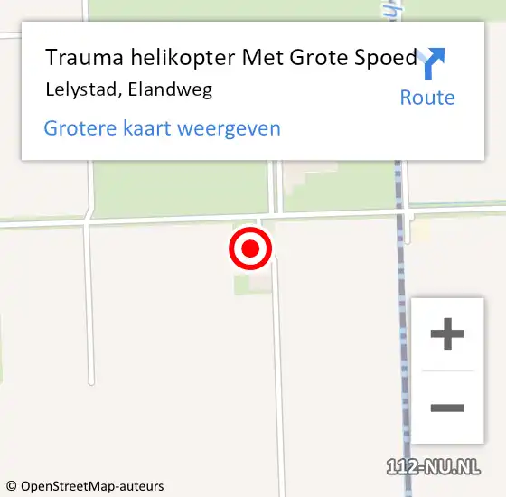 Locatie op kaart van de 112 melding: Trauma helikopter Met Grote Spoed Naar Lelystad, Elandweg op 14 april 2022 17:09