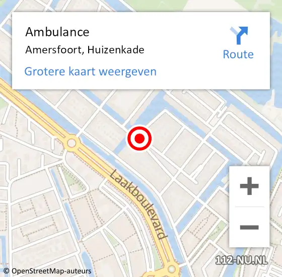 Locatie op kaart van de 112 melding: Ambulance Amersfoort, Huizenkade op 14 juli 2014 13:09