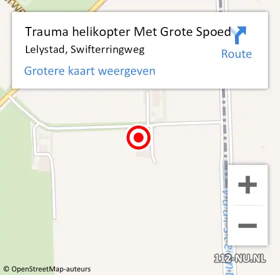 Locatie op kaart van de 112 melding: Trauma helikopter Met Grote Spoed Naar Lelystad, Swifterringweg op 14 april 2022 17:13