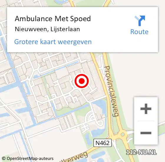 Locatie op kaart van de 112 melding: Ambulance Met Spoed Naar Nieuwveen, Lijsterlaan op 14 april 2022 17:16