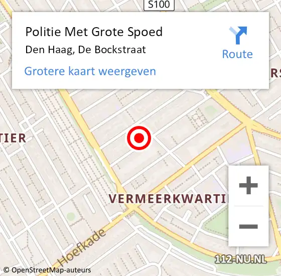 Locatie op kaart van de 112 melding: Politie Met Grote Spoed Naar Den Haag, De Bockstraat op 14 april 2022 17:22