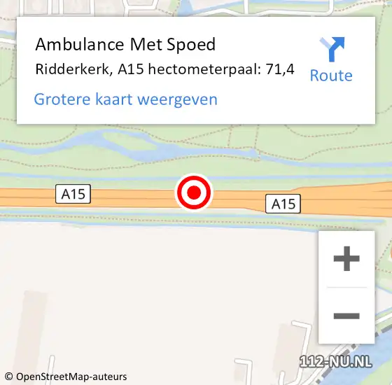 Locatie op kaart van de 112 melding: Ambulance Met Spoed Naar Ridderkerk, A15 hectometerpaal: 71,4 op 14 april 2022 17:24