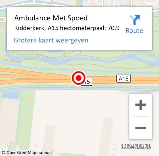 Locatie op kaart van de 112 melding: Ambulance Met Spoed Naar Ridderkerk, A15 hectometerpaal: 70,9 op 14 april 2022 17:32