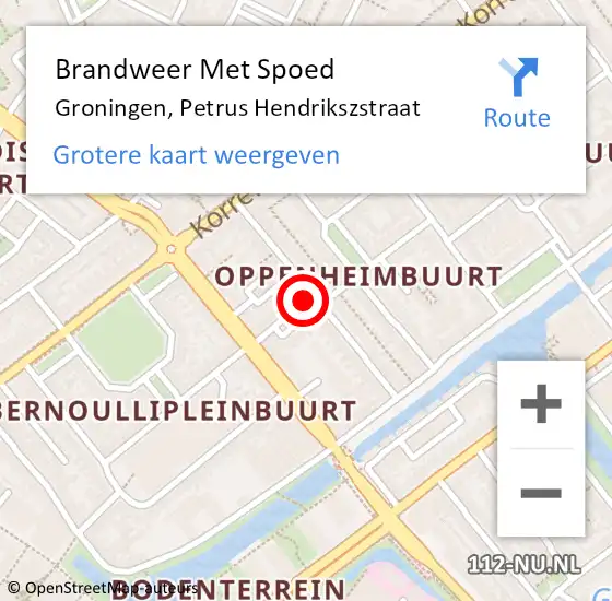 Locatie op kaart van de 112 melding: Brandweer Met Spoed Naar Groningen, Petrus Hendrikszstraat op 14 april 2022 17:38