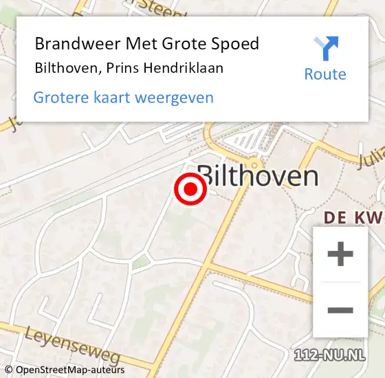 Locatie op kaart van de 112 melding: Brandweer Met Grote Spoed Naar Bilthoven, Prins Hendriklaan op 14 april 2022 18:00