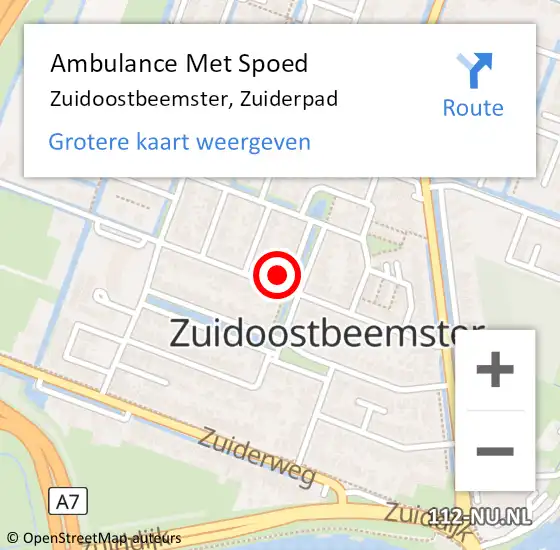 Locatie op kaart van de 112 melding: Ambulance Met Spoed Naar Zuidoostbeemster, Zuiderpad op 14 april 2022 18:08