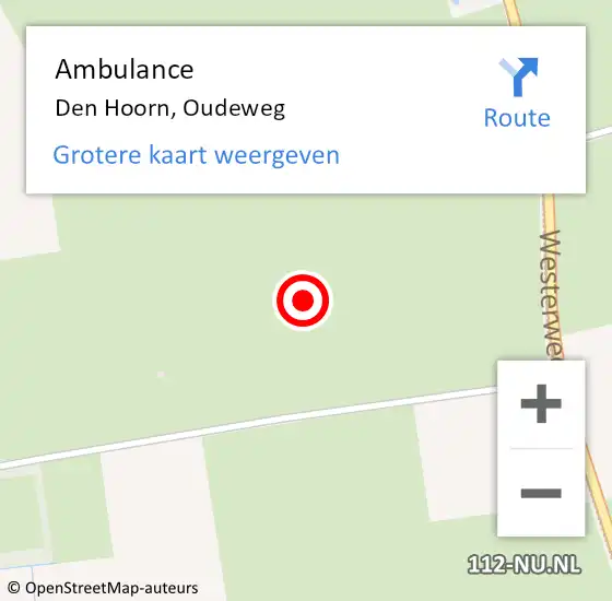 Locatie op kaart van de 112 melding: Ambulance Den Hoorn, Oudeweg op 14 april 2022 18:12
