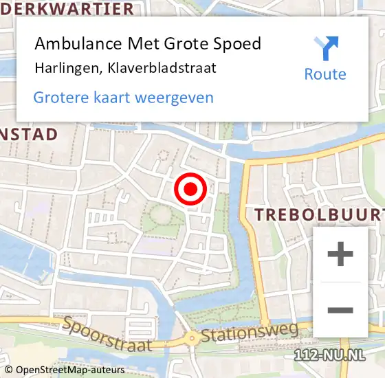 Locatie op kaart van de 112 melding: Ambulance Met Grote Spoed Naar Harlingen, Klaverbladstraat op 14 juli 2014 13:16