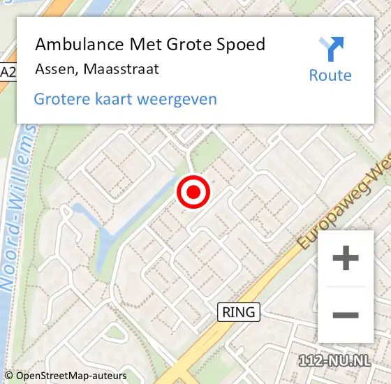 Locatie op kaart van de 112 melding: Ambulance Met Grote Spoed Naar Assen, Maasstraat op 14 april 2022 18:36