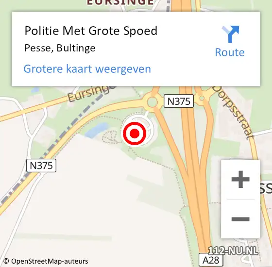 Locatie op kaart van de 112 melding: Politie Met Grote Spoed Naar Pesse, Bultinge op 14 april 2022 18:38