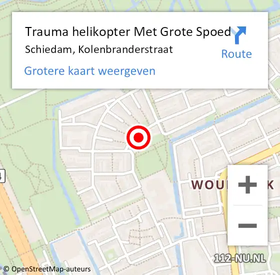 Locatie op kaart van de 112 melding: Trauma helikopter Met Grote Spoed Naar Schiedam, Kolenbranderstraat op 14 april 2022 18:41