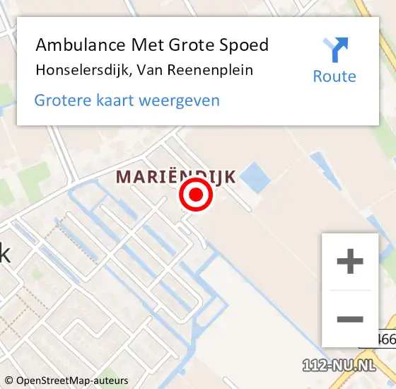 Locatie op kaart van de 112 melding: Ambulance Met Grote Spoed Naar Honselersdijk, Van Reenenplein op 14 april 2022 18:52