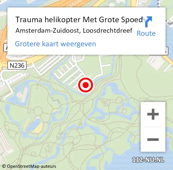 Locatie op kaart van de 112 melding: Trauma helikopter Met Grote Spoed Naar Amsterdam-Zuidoost, Loosdrechtdreef op 14 april 2022 18:55