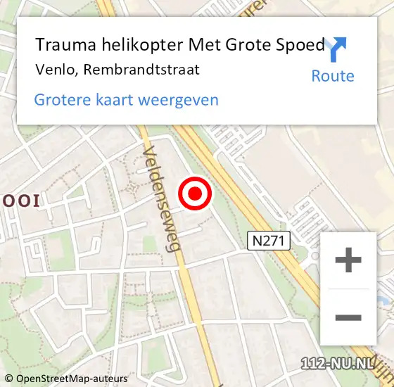 Locatie op kaart van de 112 melding: Trauma helikopter Met Grote Spoed Naar Venlo, Rembrandtstraat op 14 april 2022 19:11