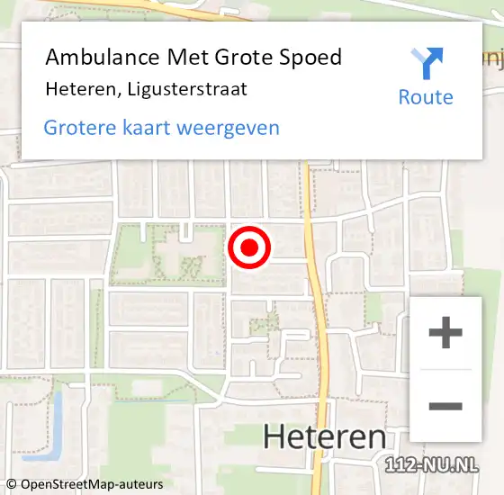 Locatie op kaart van de 112 melding: Ambulance Met Grote Spoed Naar Heteren, Ligusterstraat op 14 juli 2014 13:20