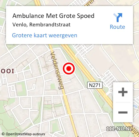 Locatie op kaart van de 112 melding: Ambulance Met Grote Spoed Naar Venlo, Rembrandtstraat op 14 april 2022 19:11