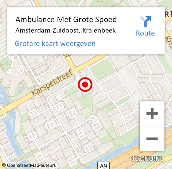 Locatie op kaart van de 112 melding: Ambulance Met Grote Spoed Naar Amsterdam-Zuidoost, Kralenbeek op 14 april 2022 19:17