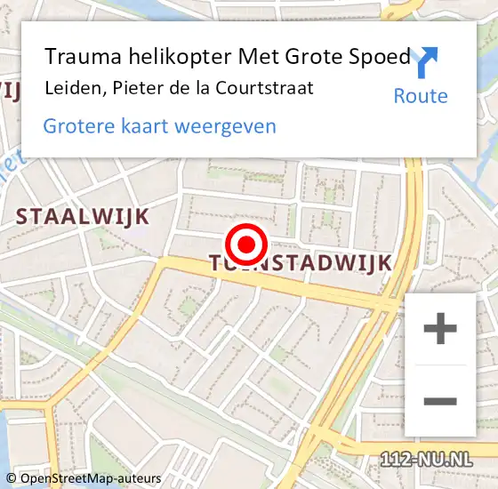 Locatie op kaart van de 112 melding: Trauma helikopter Met Grote Spoed Naar Leiden, Pieter de la Courtstraat op 14 april 2022 20:46